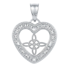 Dije de Corazon con Circonias y Nudo de Bruja de 2.5cm Plata .925