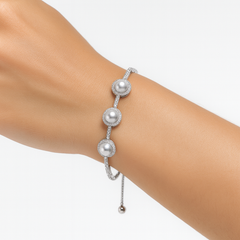 Pulsera Perla Natural Grande con Micro Circonias Plata .925 con Rodio
