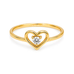 Anillo Corazon con Circonia en el Centro Oro 10K