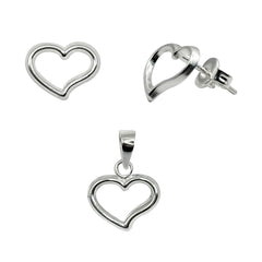 Juego Silueta de Corazón Liso Plata .925