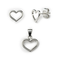 Juego Silueta de Corazón Liso Plata .925