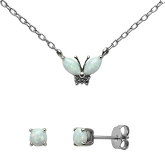 Juego Piedra Ópalo Mariposa Plata .925 con Rodio