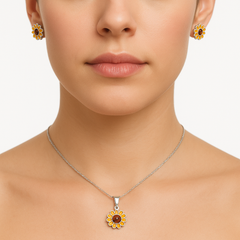 Juego Económico Girasol con Esmalte y Cristales Plata .925