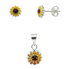 Juego Económico Girasol con Esmalte y Cristales Plata .925
