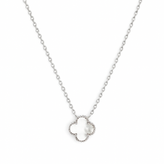 Collar Flor 1 cm Inspirado Van C Piedras Naturales Plata .925 con Rodio