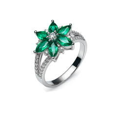 Anillo Flor con Circonias y Micro Circonias Plata .925 con Baño de Rodio