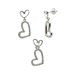 Juego Doble Silueta de Corazón con Micro Circonias Plata .925 con Rodio