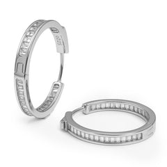 Arracadas Canalito Circonias Baguette con Broche Tipo Huggie 2.5 cm Plata .925 con Rodio