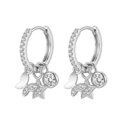 Huggies con Dijes Doble Funcionalidad con Micro Circonias Plata .925 con Rodio