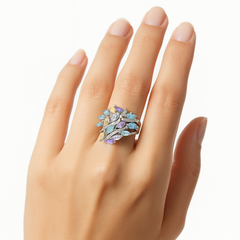 Anillo Circonia Piedras Ice con Micro Circonias Plata .925 con Rodio