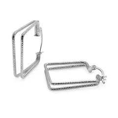 Arracada Tubo Doble Cuadrada Diamantada de 2cm Plata .925