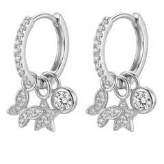 Huggies con Dijes Doble Funcionalidad con Micro Circonias Plata .925 con Rodio
