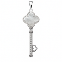 Dije Inspirado Van C en Forma de Llave con Piedras Naturales y Micro Circonias Plata .925 con Rodio