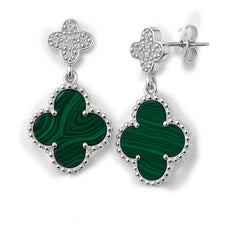 Arete Flor Mediano Inspirado Van C Diamantado con Piedras Naturales Plata .925 con Rodio