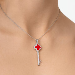 Dije Inspirado Van C en Forma de Llave con Piedras Naturales y Micro Circonias Plata .925 con Rodio