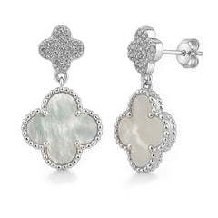 Arete Flor Mediano Inspirado Van C Diamantado con Piedras Naturales Plata .925 con Rodio