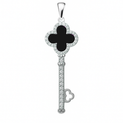 Dije Inspirado Van C en Forma de Llave con Piedras Naturales y Micro Circonias Plata .925 con Rodio