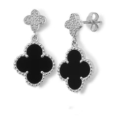 Arete Flor Mediano Inspirado Van C Diamantado con Piedras Naturales Plata .925 con Rodio