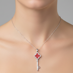 Dije Inspirado Van C en Forma de Llave con Piedras Naturales y Micro Circonias Plata .925 con Rodio