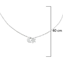 Collar 2 Dijes Estrella con Micro Circonias y Luna Lisa Plata .925 con Baño de Rodio