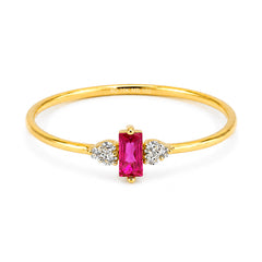 Anillo Circonia Rectangular Rosa con Micro Circonias Oro 10K