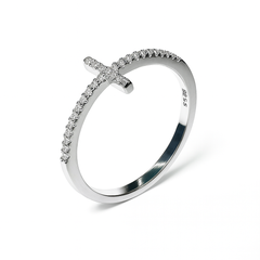 Anillo Cruz con Micro Circonias Plata .925 con Rodio