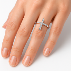 Anillo Cruz con Micro Circonias Plata .925 con Rodio