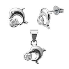 Juego Económico Delfin Liso con Circonia Plata .925