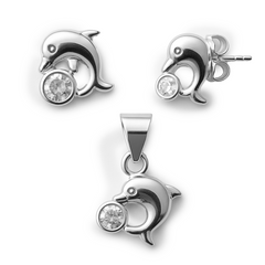Juego Económico Delfin Liso con Circonia Plata .925