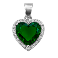 Dije Corazón con Micro Circonias Verde de 1.9cm Plata .925