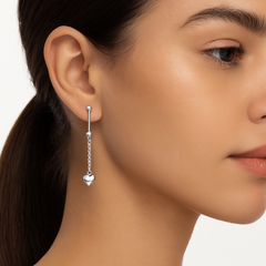 Arete Largo con Corazón y Cadena Trenzada Plata .925