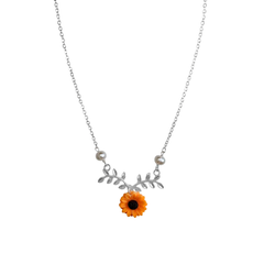 Collar Perla Natural con Girasol y Cadena Eslabones Plata .925