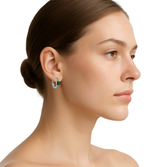 Huggies Circonia Cuadrada Verde con Micro Circonias Plata .925 con Rodio