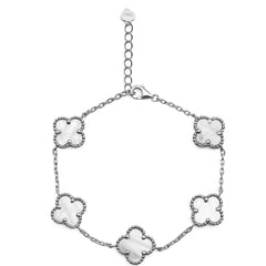 Pulsera Flor Inspirada Van C Madre Perla Plata .925 con Rodio