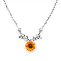 Collar Perla Natural con Girasol y Cadena Eslabones Plata .925