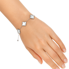 Pulsera Flor Inspirada Van C Madre Perla Plata .925 con Rodio