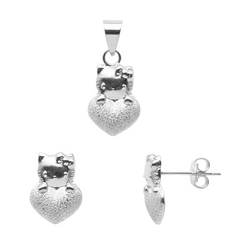 Juego Económico Inspirado Kitty Arenado Plata .925