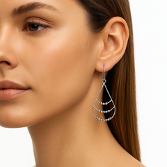 Arete Largo Estilo Gota Colgante Hecho a Mano Plata .925