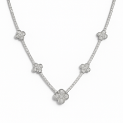 Collar Flor Ajustable Inspirado Van C con Micro Circonias Plata .925 con Rodio