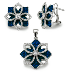 Juego Doble Flor con Micro Circonias Plata .925