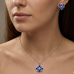 Juego Doble Flor con Micro Circonias Plata .925