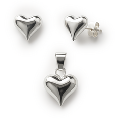 Juego Corazón Bombeado Mediano Plata .925