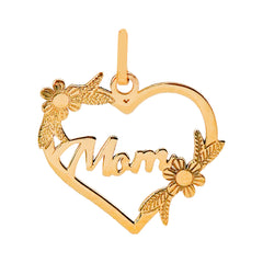 Dije Corazón Mom Flores 1.6 cm, Oro 14K
