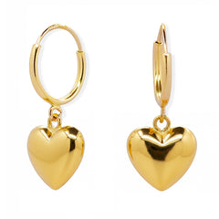 Arracada Corazón Bombeado Colgante 2cm Oro 10K