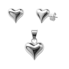 Juego Corazón Bombeado Mediano Plata .925