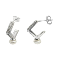 Arracada con Micro Circonias y Perla Natural Plata .925 con Rodio