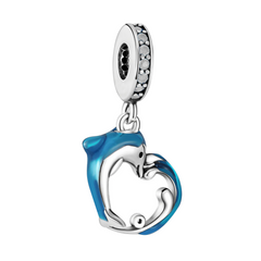 Charm Inspirado Pan 1:1 Corazón Delfin con Micro Circonias Plata .925