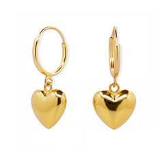 Arracada Corazón Bombeado Colgante 1.7cm Oro 10K
