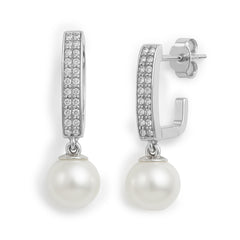 Arracada con Micro Circonias y Perla Natural Plata .925 con Rodio