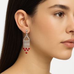 Arete Largo Estilo Candelabro con Piedras Naturales Hecho a Mano Plata .925